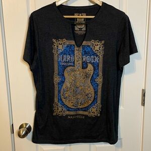 Hard Rock Couture Nashville charcoal heather gray graphic tee w/ cut out sz XXL